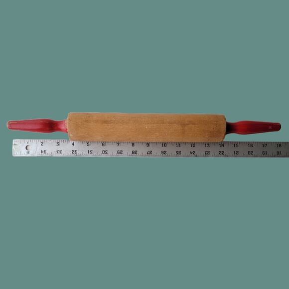 Vintage 1950s Maple Rolling Pin with Tapered Red Handles - Picture 4 of 4